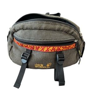 Jack Wolfskin Large Black Brown Orange Belt Fanny bag travel hiking outdoors EUC